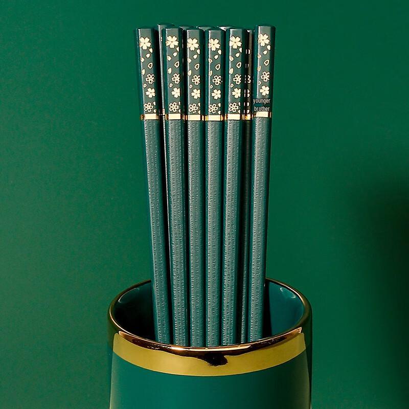 Changbaosen Dark Green Cherry Blossom Alloy Chopsticks