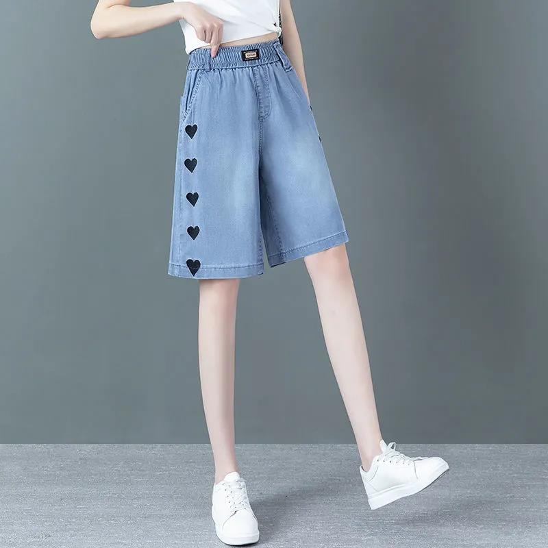 Tencelové tenké džínové šortky dámské letní s vysokým pasem volné volné tenké kalhoty široké nohavice ledový hedvábí pětibodové kalhoty