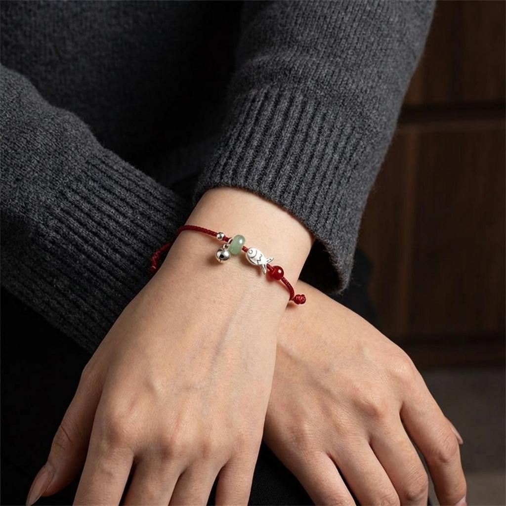 Minimalist Dainty Red Cord Bracelet for Women Cute Small Fish Red Bead Adjustable Waterproof Friendship Wristband Jewelry Gift