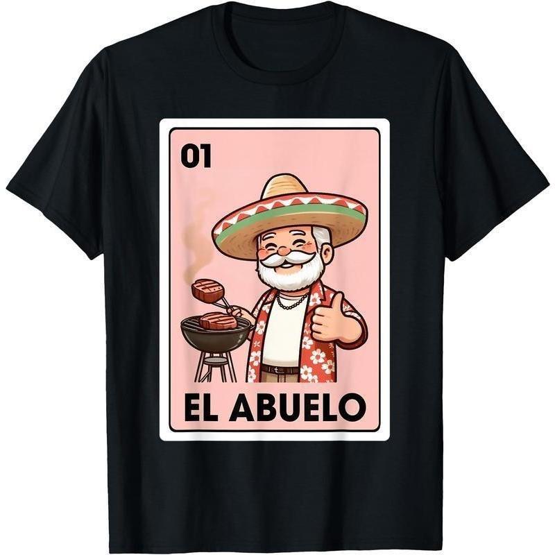 El Abuelo Grilling Grandpa Mexican Bingo Card Unisex T-Shirt Cotton Menswear Man S