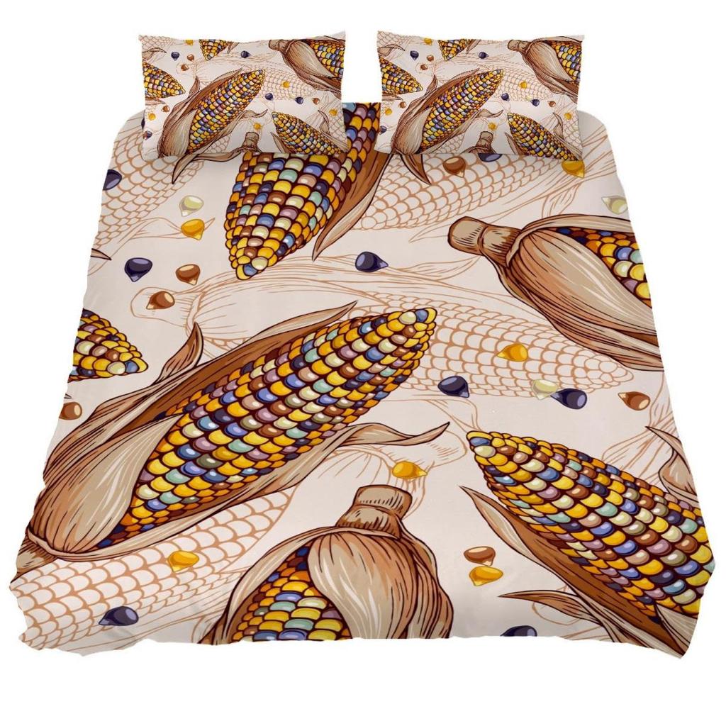 3D Corn Bedding Set 3pcs for Kids Boys Girls Watercolor Corn Pattern Printed Comforter Cover Botanical Polyester Duvet Cover Set