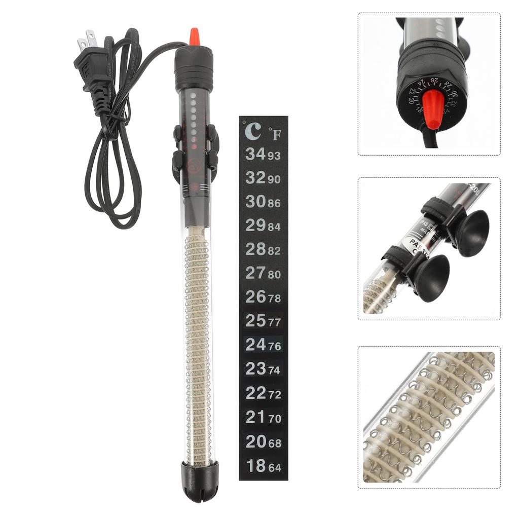 2pc 300W Glass Submersible Aquarium Heater With Thermometer For Freshwater Saltwater Fish Tank Heating Rod Us Plug Precise
