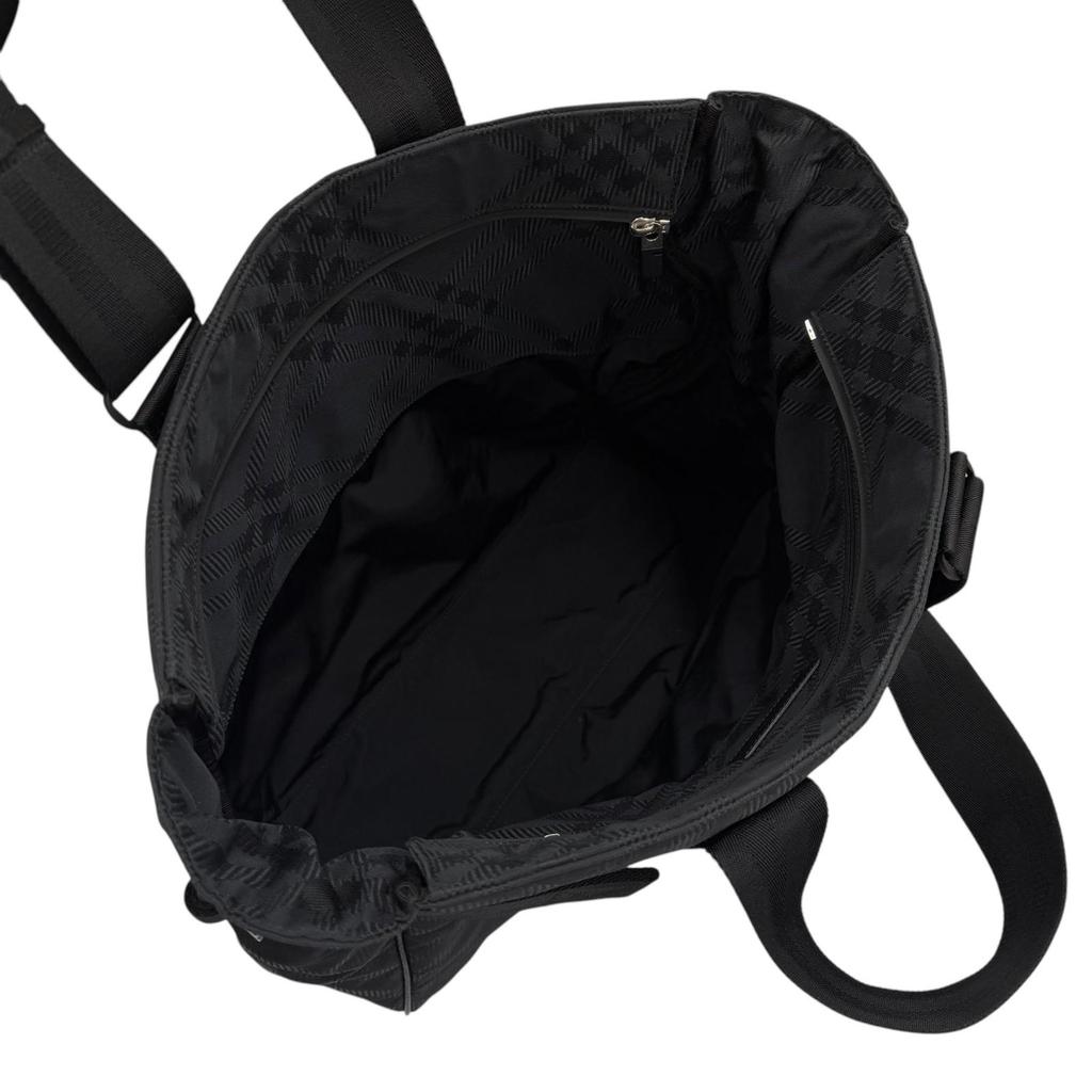 Excellent BURBERRY Tote Bag Check Jacquard Black Nylon Mens 8085378 Used