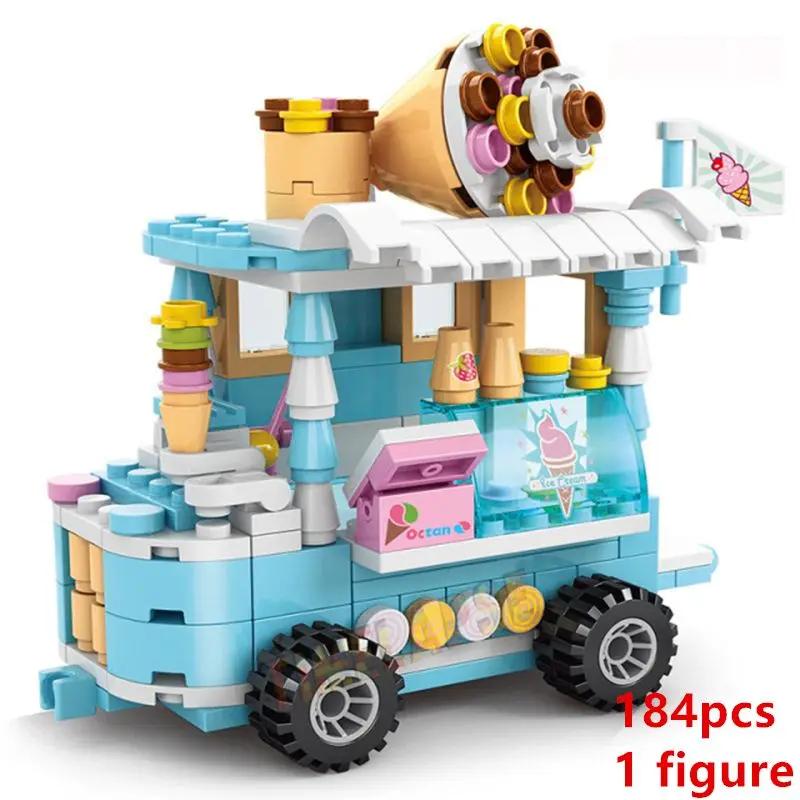 DIY Architecture Ice Cream Car Store Street View Food Building Blocks Kit Girls Bricks Classic Movie Model Kid Toys For Children