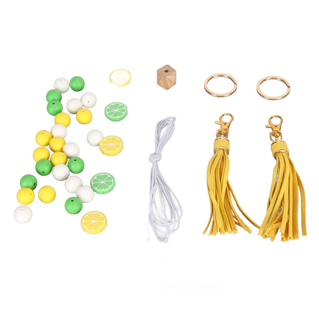 Keychain Lemon Silicone Bead Keyring Key Chain 15mm Silicone Bead Tassel Set for Decoration