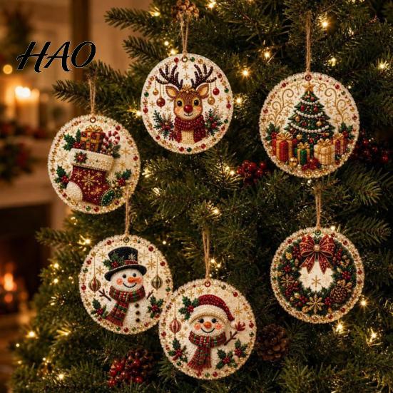Handcrafted Christmas Tree Decor 6Pcs/Set Ornaments DIY Faux Pearl Art Kit, Hanging Decorations Craft Kit Holiday Gift for Lovers with Round