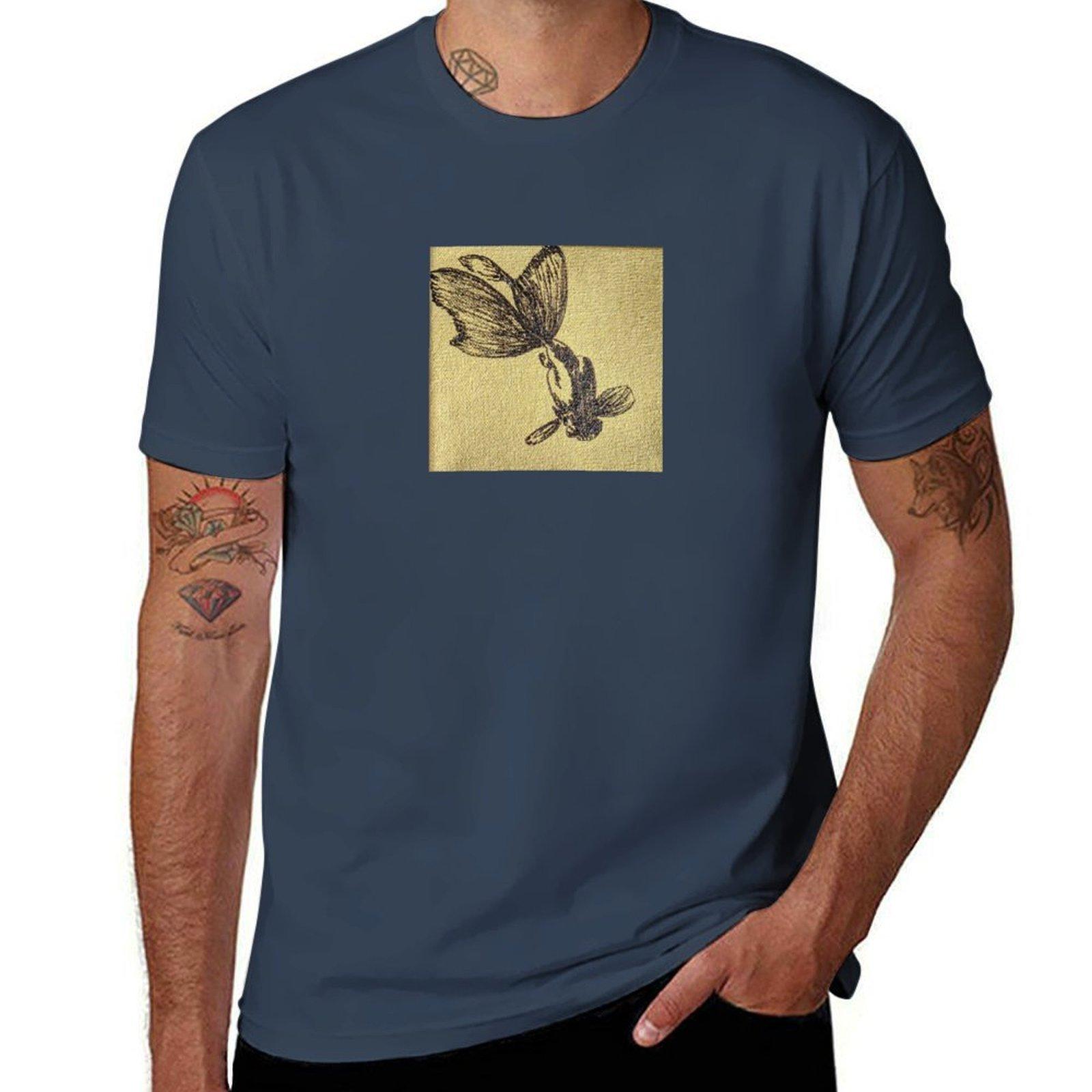 Goldfish In Black Tshirt Basic Crew Neck Short Sleeve Top S