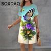 Colorful Butterfly Floral Print Mini Dress Round Neck Short Sleeve Casual Mini Dress Women Summer Dresses