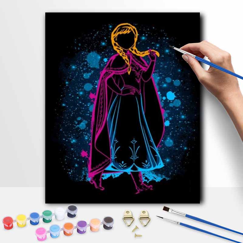 Disney Anna Frozen Glow Art Painting Kit Home Wall Decor Handmade Gift Neon Princess Design DIY Canvas Artwork Picture Decoration Art 20x30cm