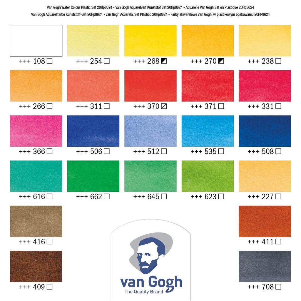 Talens Solid Watercolor Paint Van Gogh Set In Plastic Case Half Pan 24-Color T.20HP8624