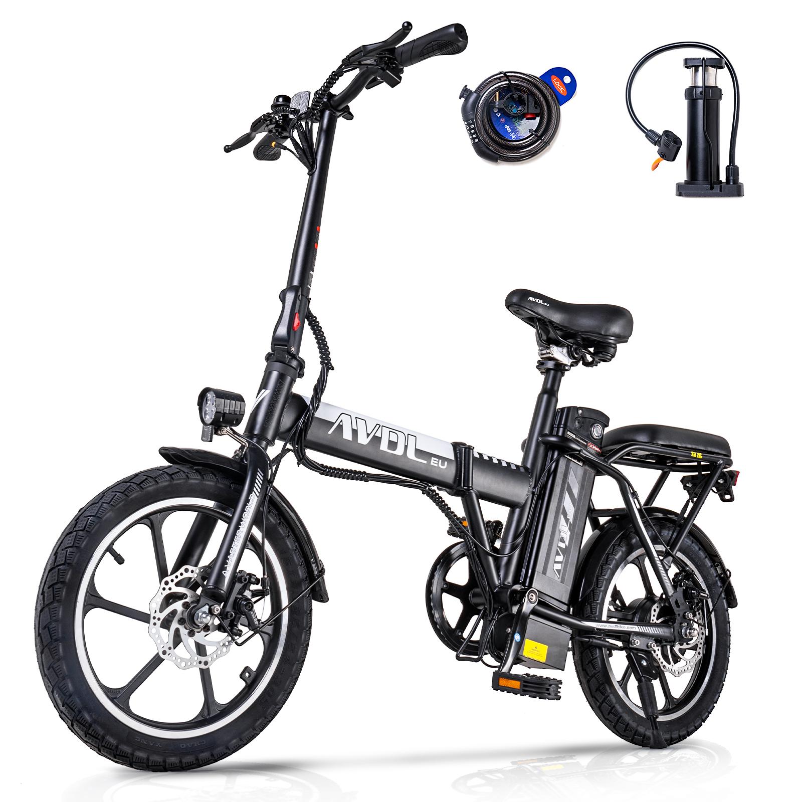 AVDL EU A10 Skládací elektrické kolo pro dospělé Motor 250W Baterie 36V12.8Ah 16palcové kolo Skládací Pedálový asistent E-Bike pro městské denní dojíždění Jízda po městě černá