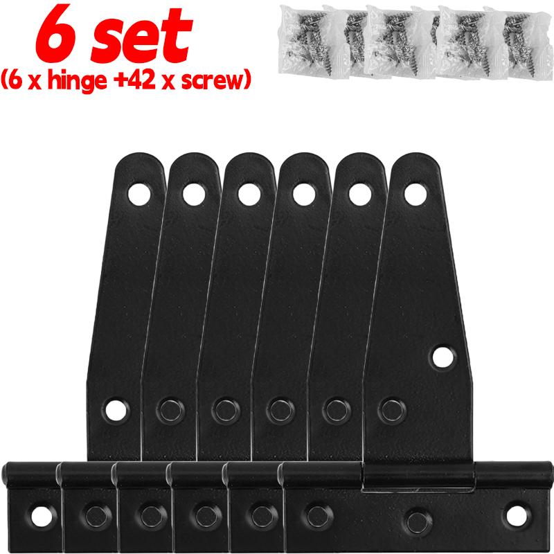 1/6set Steel T Shape Hinge Iron Triangle Hinge Rustproof Heavy Duty Furniture Hardware Black Home Door Gate Cabinet Hinges