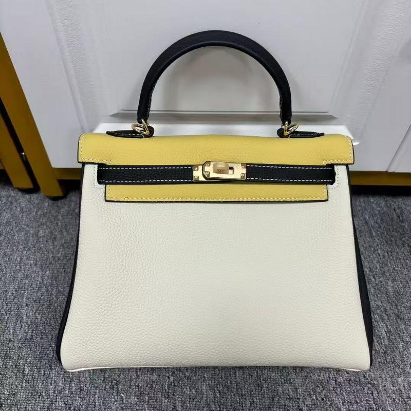 2026 neue Leder-Damenhandtasche 25CM dreifarbig zweite Generation Kelly-Tasche High-End-Gefühl tragbar vielseitig Schulter-Umhängetasche