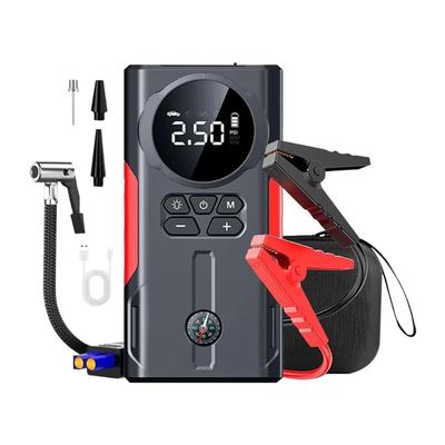 Portable 12V Car Air Compressor With Built In Tire Pressure Gauge And Emergency Jump Starter For Vehicle Tire Inflation
