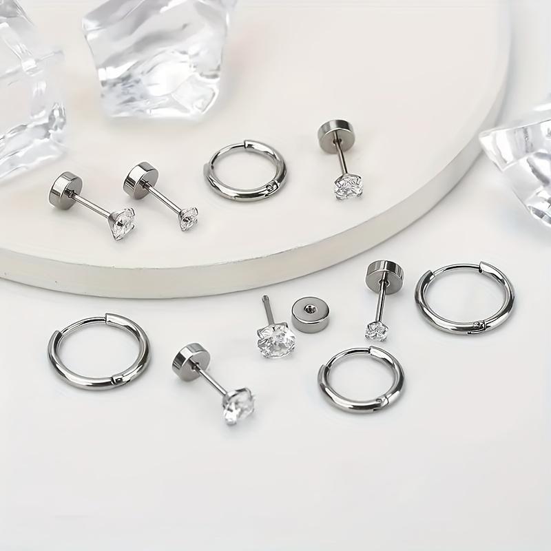 5 Pairs Earrings for Women Cartilage Earring Stacks Small Stainless Steel Earring Flat Back CZ Studs Sets for Multiple Piercing