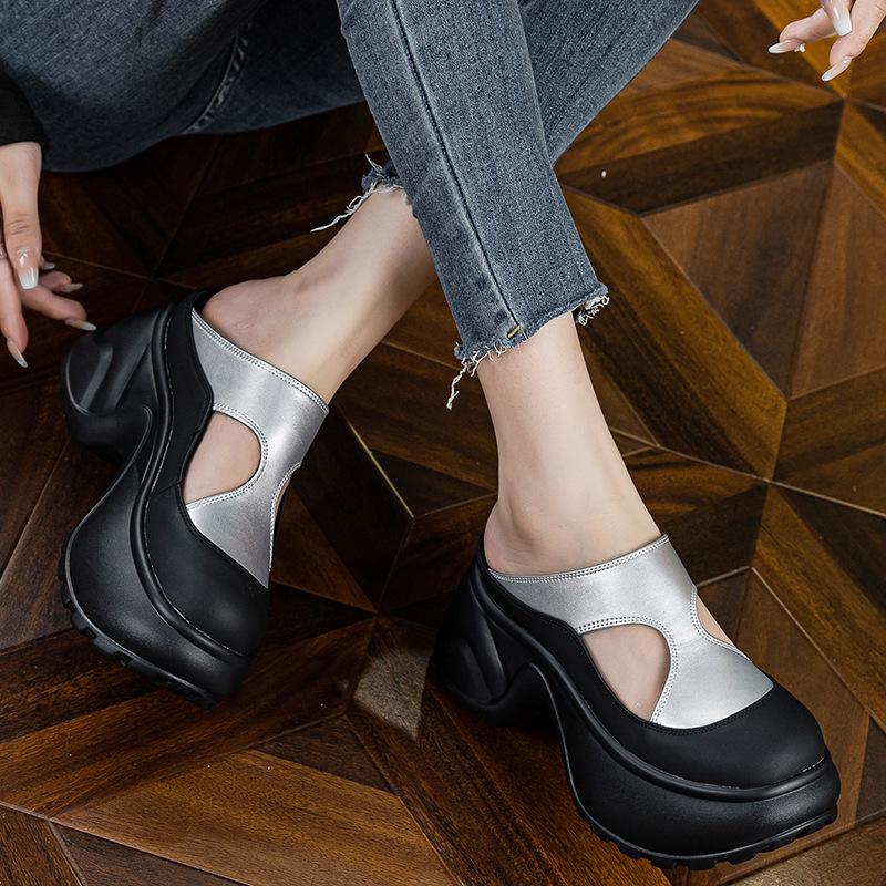 Baotou sandals women's outer wear summer new lazy half slippers ugly cute hole shoes platform beach shoes