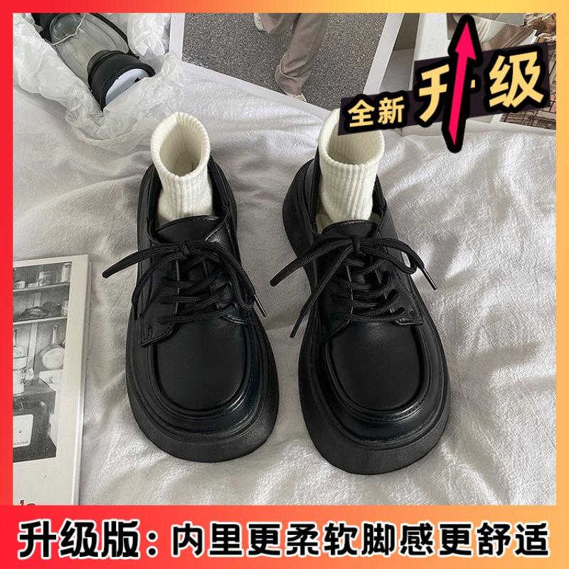 Small leather shoes women's new spring and summer student big head retro single shoes lace-up thick-soled heightening women's shoes