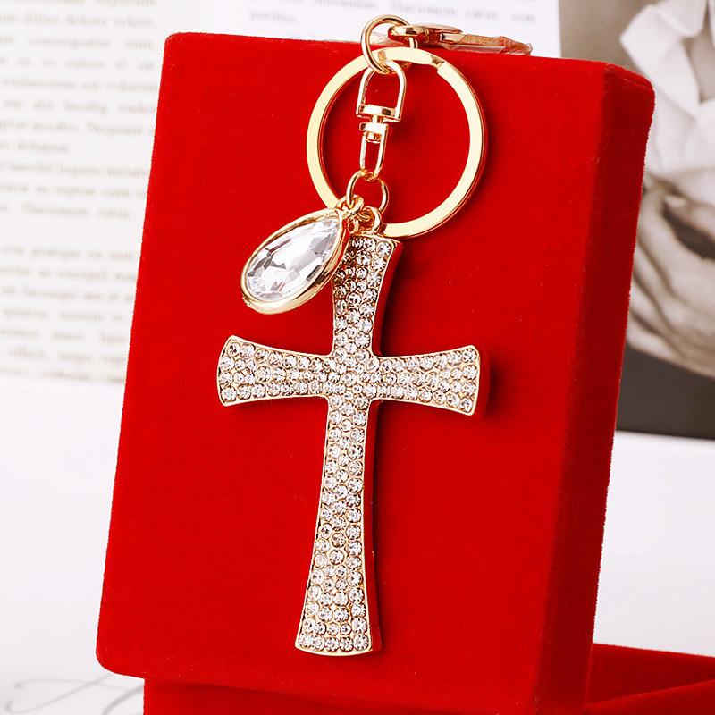Art Modern Fashionable Rhinestone Cross Key Ring For Handbag Perfect For Gifting Celebrations And