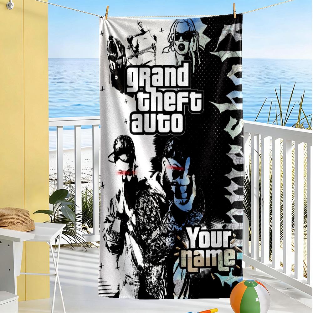 Gta Customizable Name Beach Towel Quick-Dry Soft Microfiber Portable for SwimmingBeachCamping Travel Beach AccessoriesGym