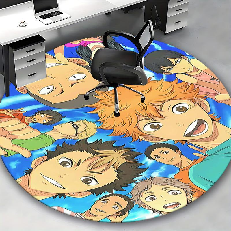 1pc Haikyuu Karasuno High Volleyball Team Round Carpet, Office Chair Mat, Non-Slip Rug, Seasonal Gift, Suitable for Office, Living Room