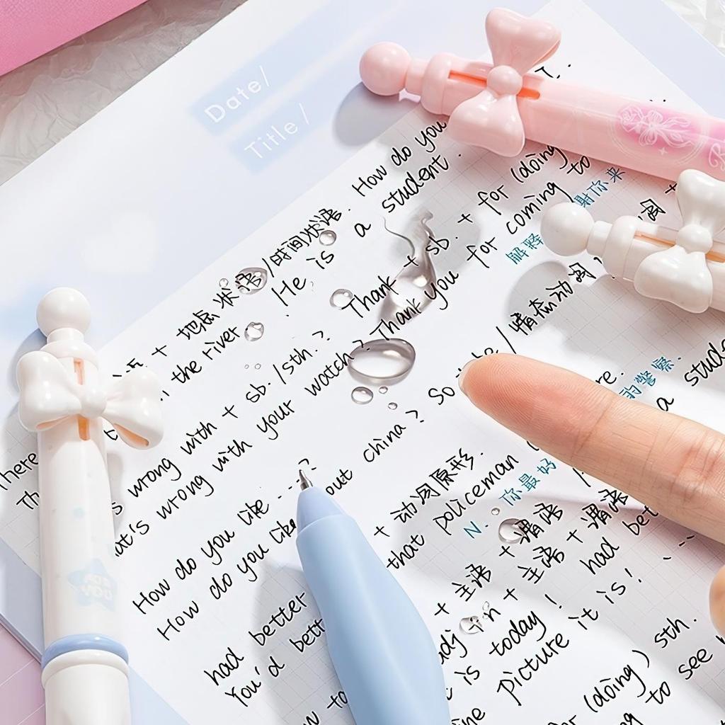4pcs Lovely Flower Gel Pens Set, Pinch Grip Camellia Floral Pink Bowknot Star Dream Clip 0.5mm Black Color Ink for Writing