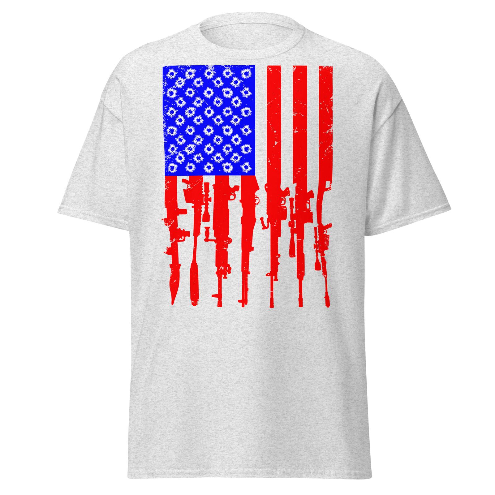 Rifle Flag T-shirt Distressed American USA Gun Flag Patriotic Unisex T-shirt S