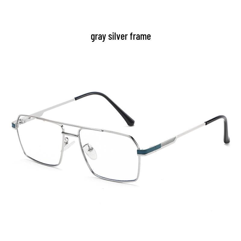 Men's Retro Anti-Blue Light Photochromic Glasses with Double Bridge Metal Frame, Suitable for Prescription Lenses