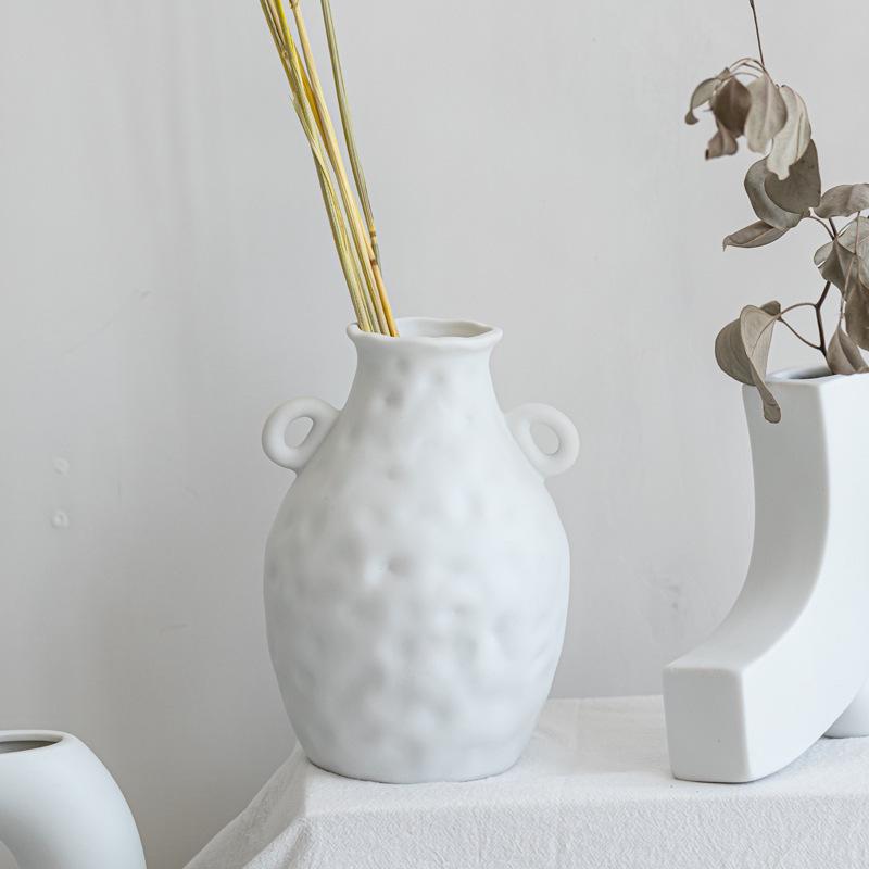 Handmade European Dried Flower Arrangement in Irregular Ceramic Vase for Living Room Decor