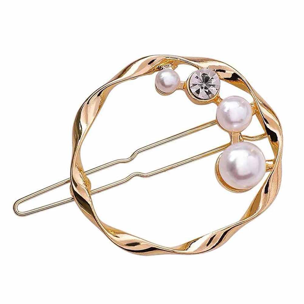 Women Hairpin Alloy Simple Style Geometry Round Triangle Love Pearl Side Clip Hairwear