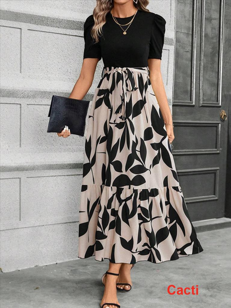 Floral Print High Waist Elegant Dress for Women,elegant Dress,party Dress,summer Dress,flower Print,high Waist Dress