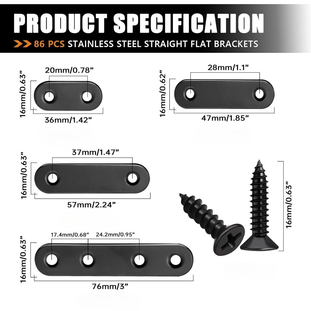 20Pcs Stainless Steel Straight Flat Bracket Mending Plates for Wood Repair Fixing Connector