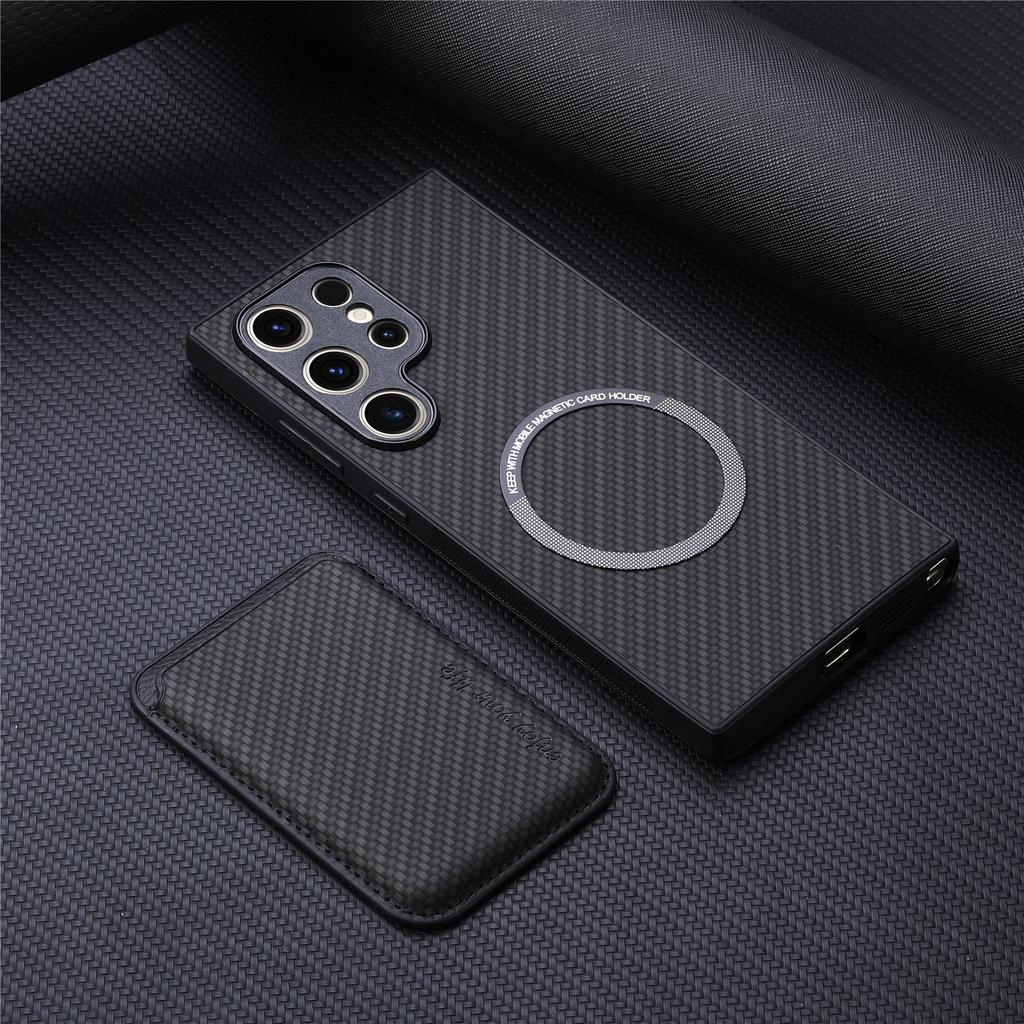 Carbon Fiber Style PU Leather for Magsafe Case for Samsung Galaxy S24 S25 Ultra S22 Plus S21 S23 FE A54 A55 A56 Back Cover LM2