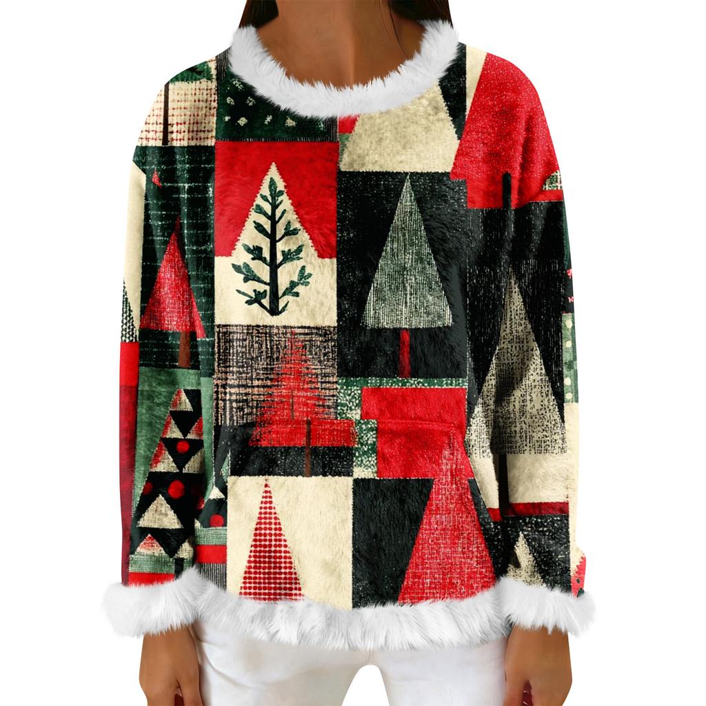 Women's Casual Fleece Sweatshirt  Long-Sleeve Round  Neck Casual Comfortable Loose-Fit Lightweight Women's Flannel Sweatshirt