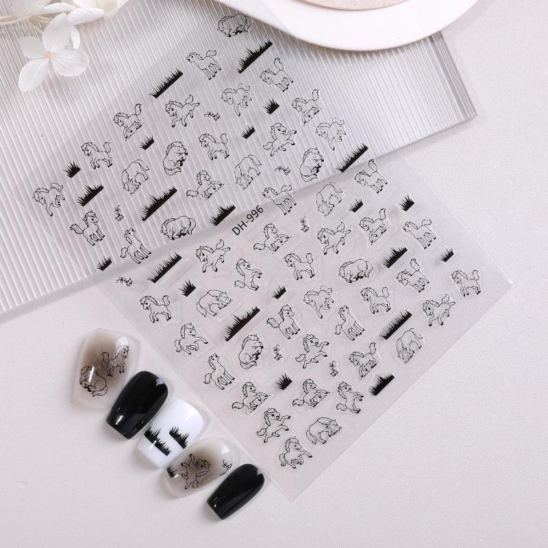 Cute Cartoon Minimally Hand-Painted Pony Nail Stickers Embossed Nail Stickers Diy Nail Art Decoration Manicure Sticker
