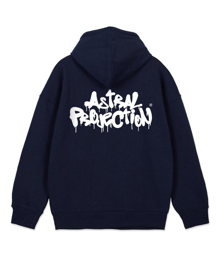Brush Graffiti Lettering Oversized Wide Shoulder Hoodie_Navy