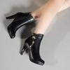 Outdooor Women High Heel Shoes Short Tube Boot Leather Zipper Solid Color Round Toe Shoe
