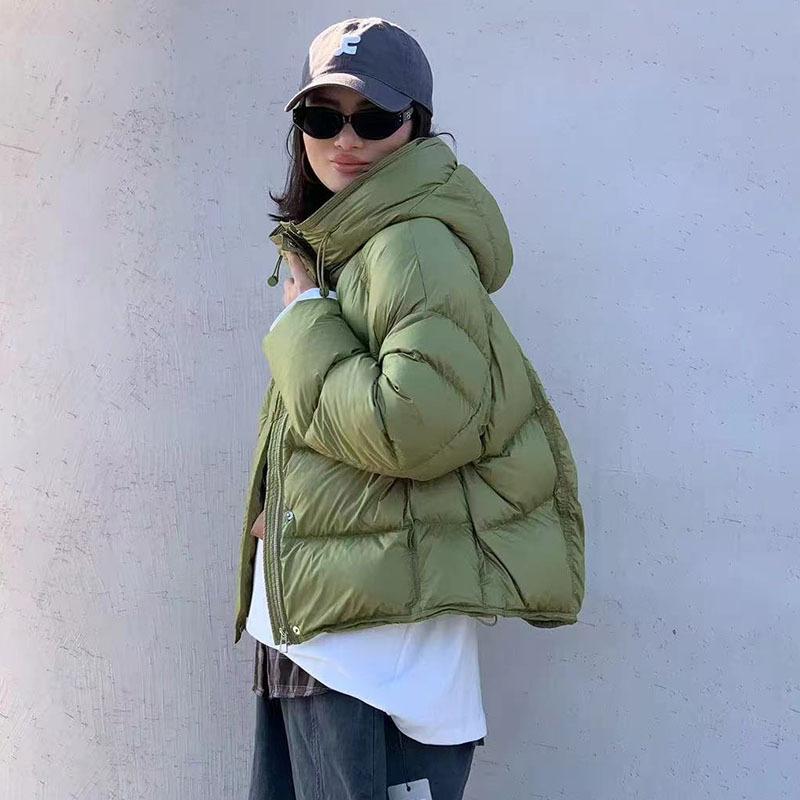 High-end white duck down hooded down jacket women's winter fashion loose puff feeling bread jacket tide