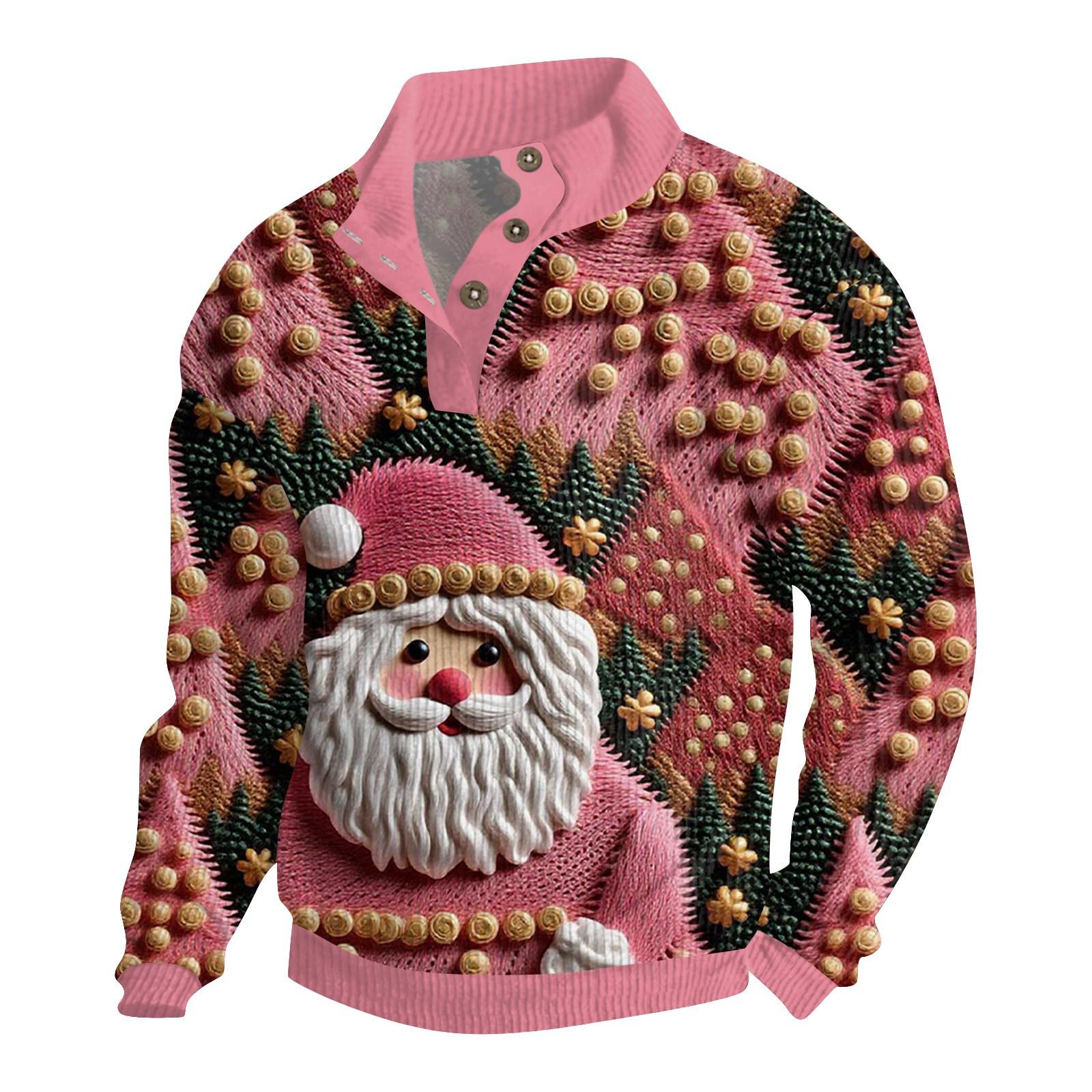 

Мужская рождественская хлопковая рубашка-пуловер с длинным рукавом для активного отдыха, винтажная вельветовая рубашка с воротником-стойкой и пуговицами, повседневная толстовка с рождественским принтом XXL