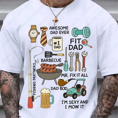 Fit DadAwesome Dad Ever BBQ Funny Quotes Beer for Dad Tools Gift Life Happy Fathers Day Summer Fashion Casual Soft Cotton Tee