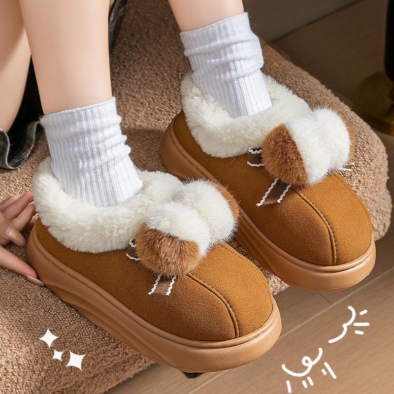 Indoor Hausschuhe mit Fleece-Wärme, dicksohligen Absätzen und Baumwollschuhen