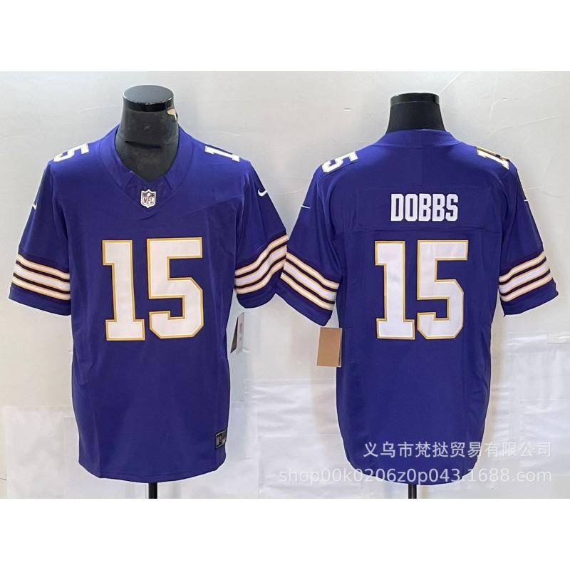 Mens NFL Minnesota Vikings 18 Jefferson 9 McCarthy White Purple Embroidered Football Jersey Sportswear
