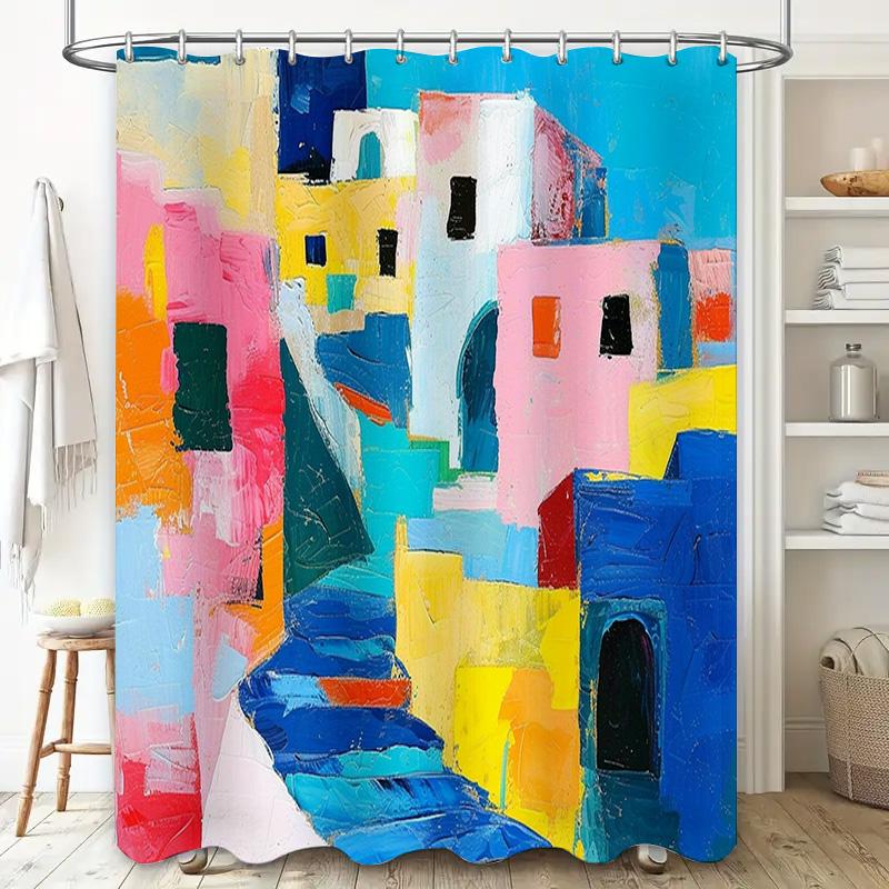 Handmade Shower Curtain Modern Artistic Pattern With Soft Pastel Colors For Bathroom Decorations.