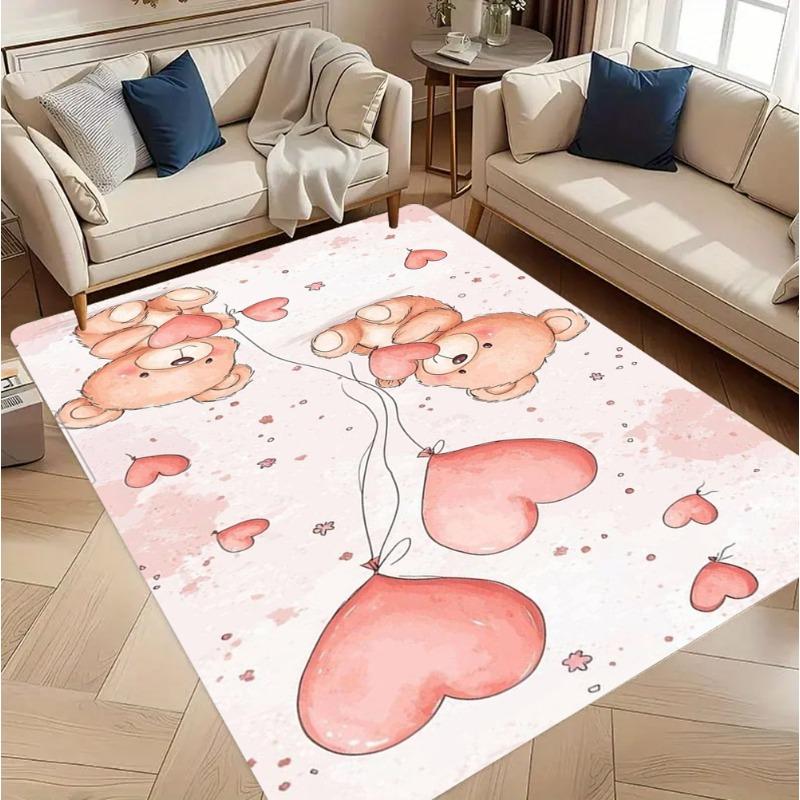 Cartoon Bear Carpet Mat Rug Heart Balloon Pink Romantic Cute Kids Room Non-Slip Home Decoration Living Room Bedroom Floor Mat