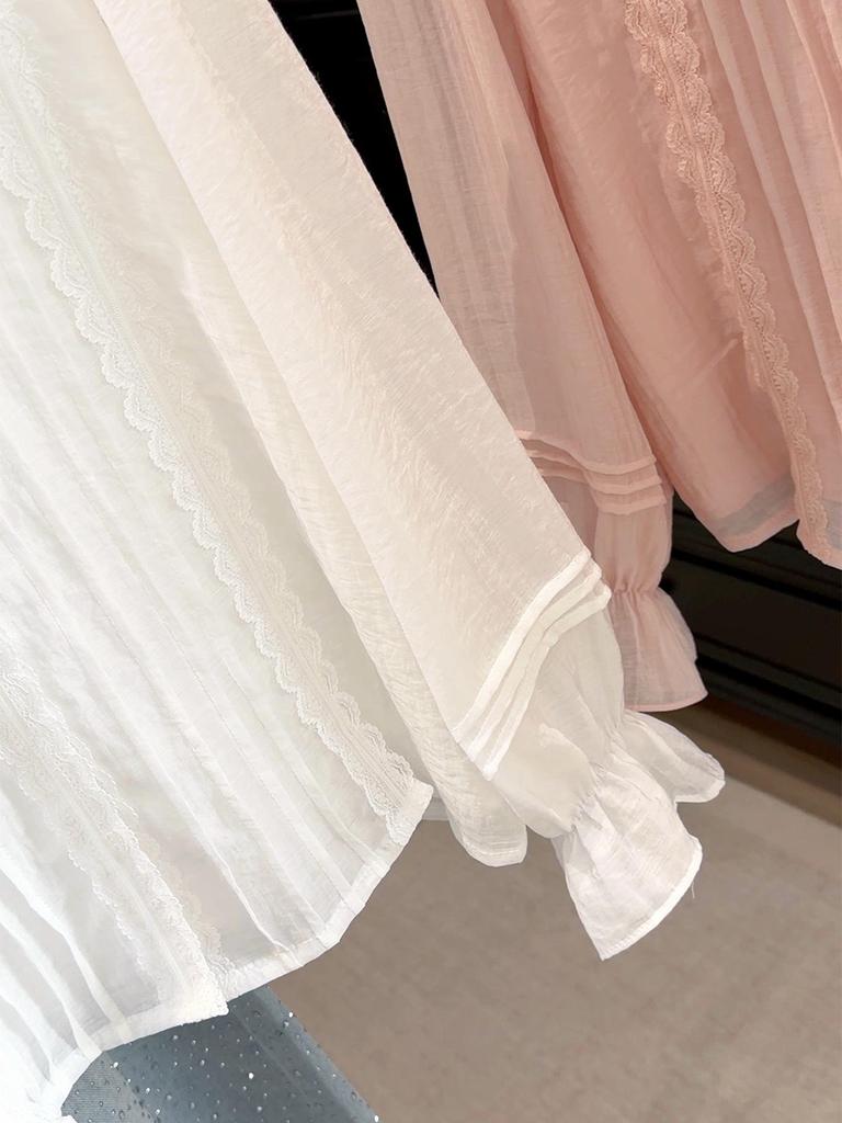 Korean Style High-End Lace Patchwork Lantern Sleeve Shirt for Women - Spring Fashion Top