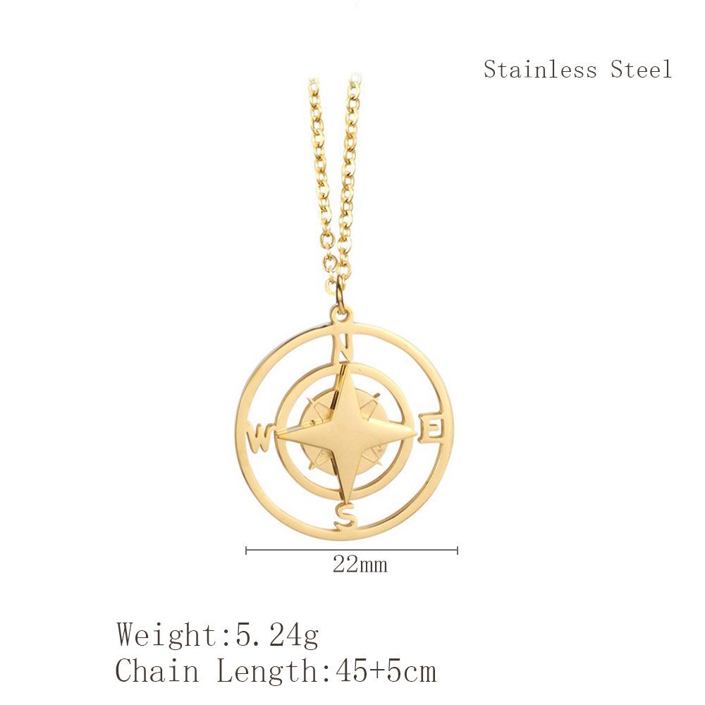 Minimalist Titanium Steel Compass Necklace: Versatile Unisex Pendant on a Short Stainless Steel Clavicle Chain