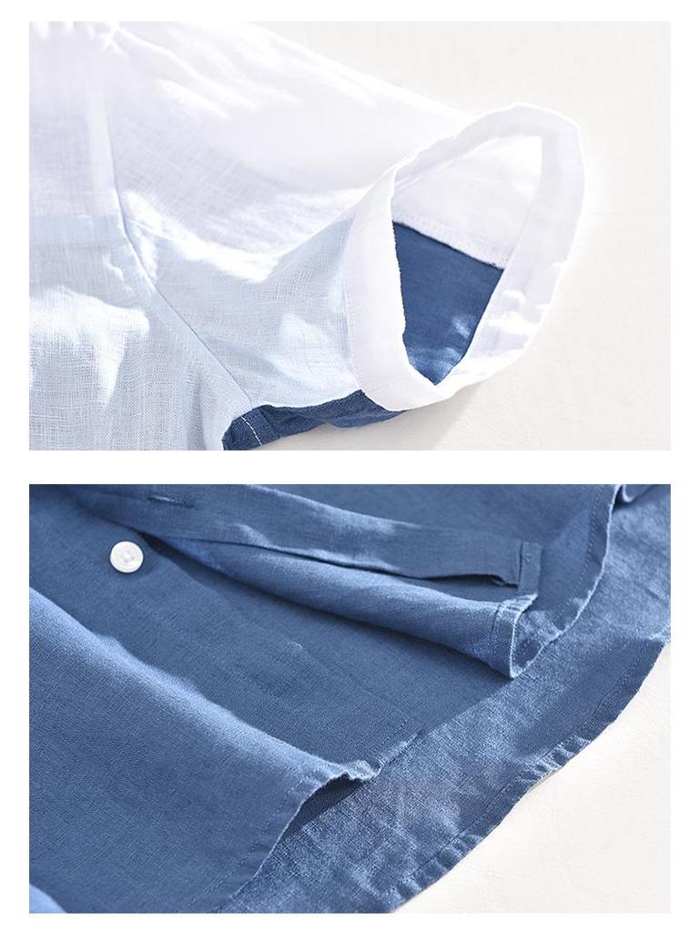 1728 Herren Kurzarm Leinenhemd: Atmungsaktiv, Lockere Passform, Eckiger Kragen