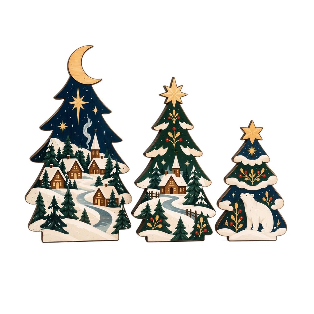 3 Pack Double-Sided Wooden Christmas Tabletop Decorations, Multi-Theme Holiday Ornaments