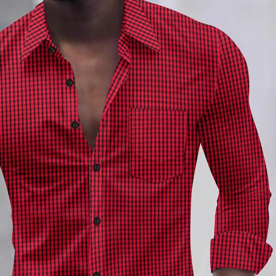 Men Plaid Dress Shirt Long Sleeve Button Down Shirt with Pocket Slim Fit Lapel Casual Formal Shirt for Prom Work Parties Dating