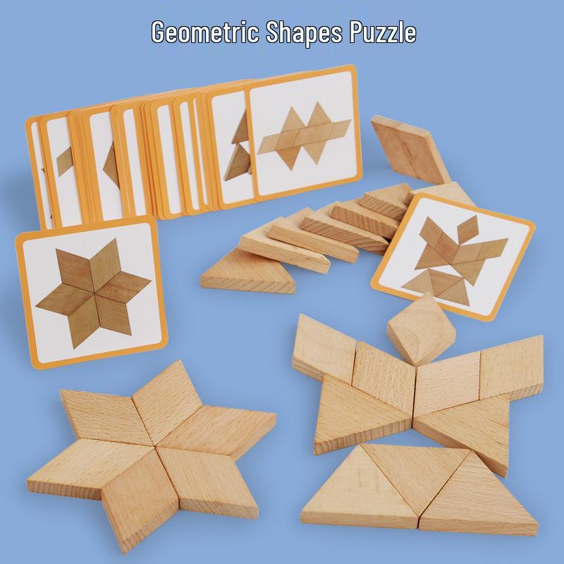 Wooden Geometric Puzzle Blocks for Kids: Educational Spatial and Logic Toy