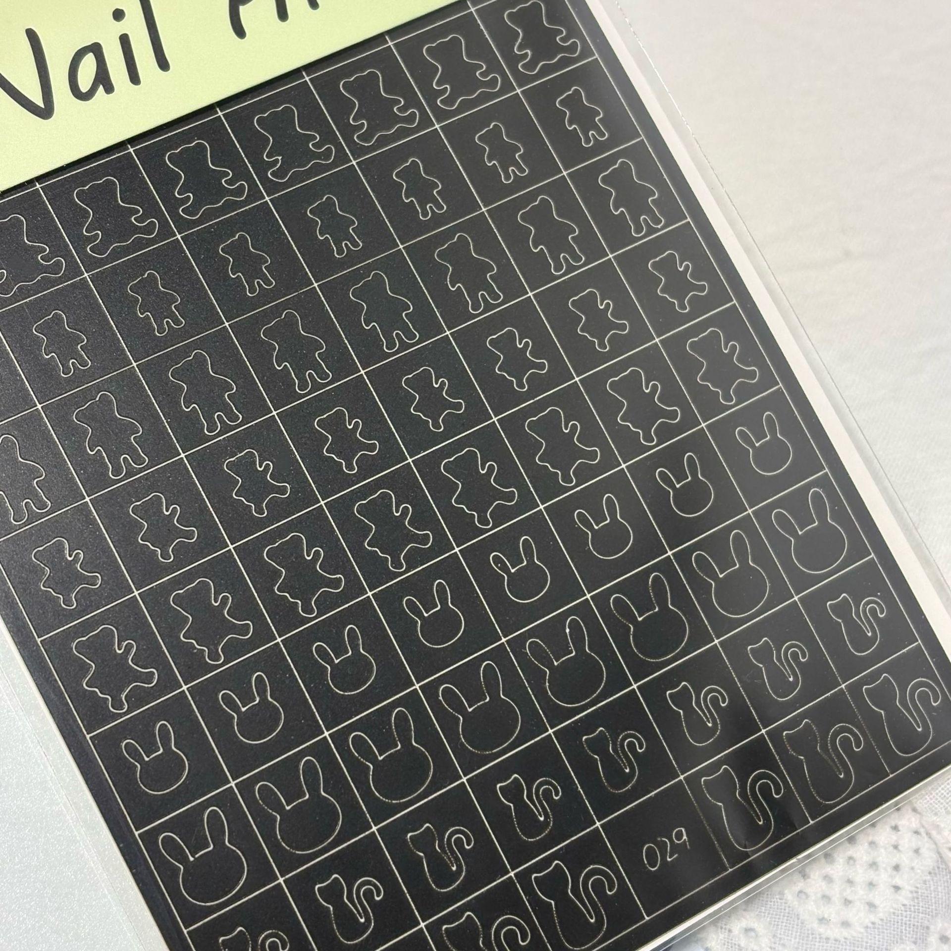

Hollow French Manicure Stickers, Bear & Kitten Airbrush Design, Anti-spill Decals